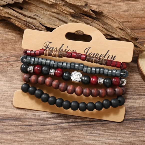 5pcs Unique Red and Black Beads Coconut Shell Snowflake Hand Accessories - Picture 2 of 5